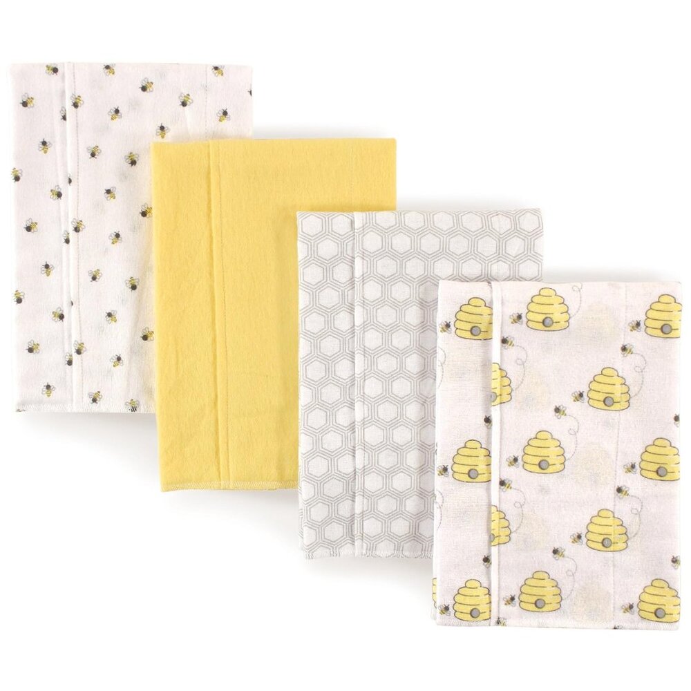 Skin-Friendly Baby Burp Cloths, Rectangular, Set of 4 - 100% Cotton Comfort